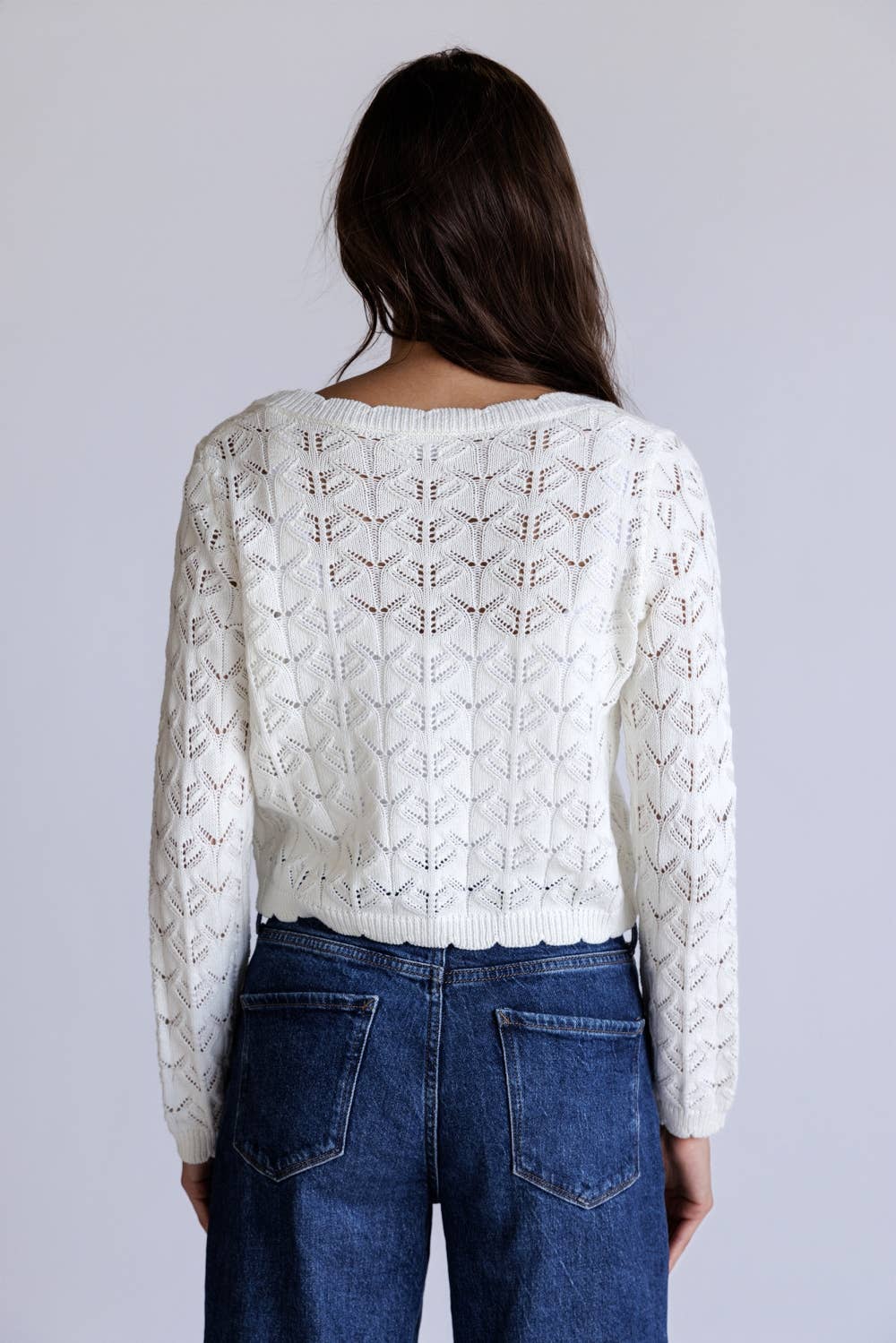 Open Knit Tassel Tie Knit Cardigan