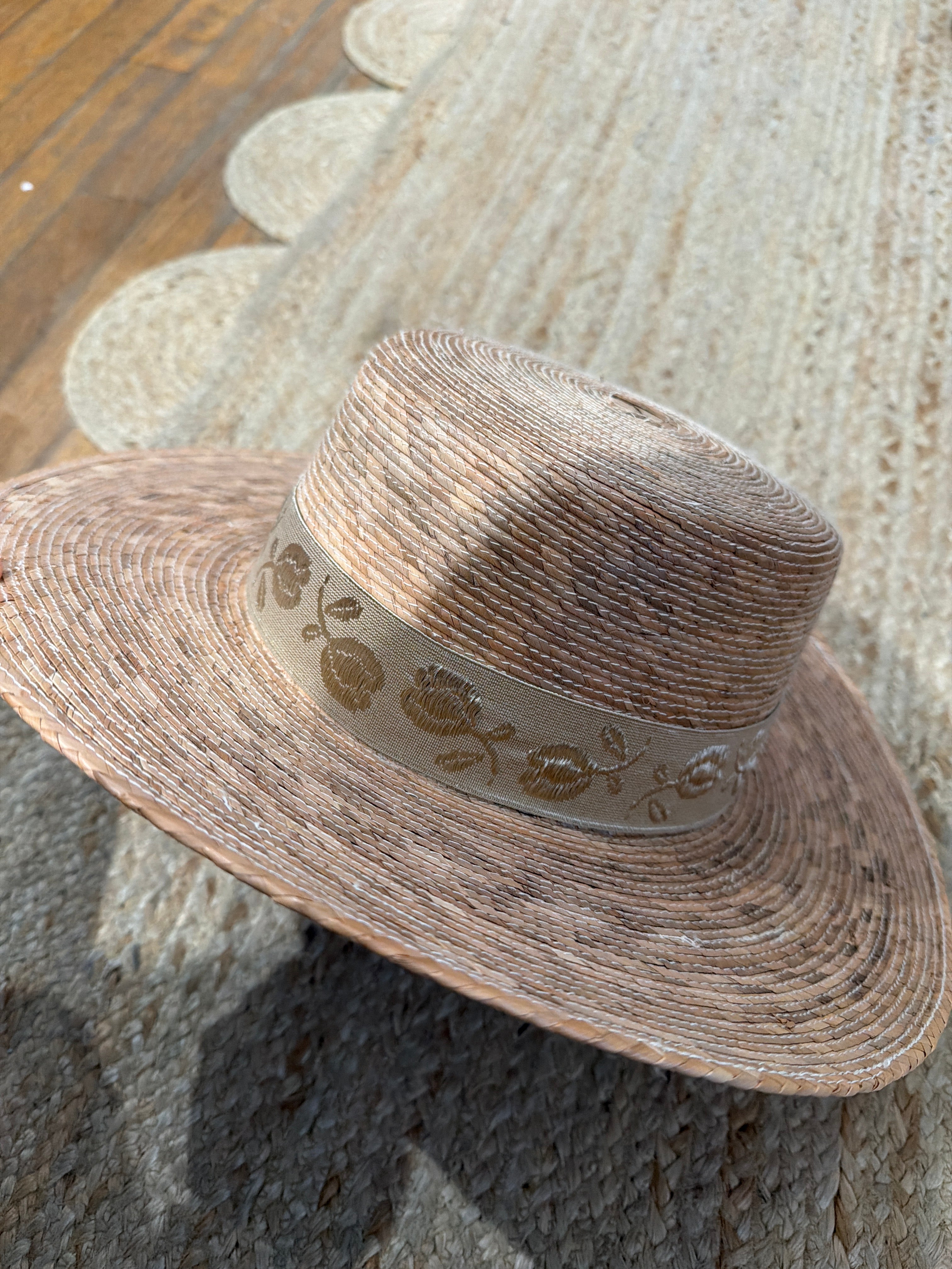 Floral Band Boater Hat