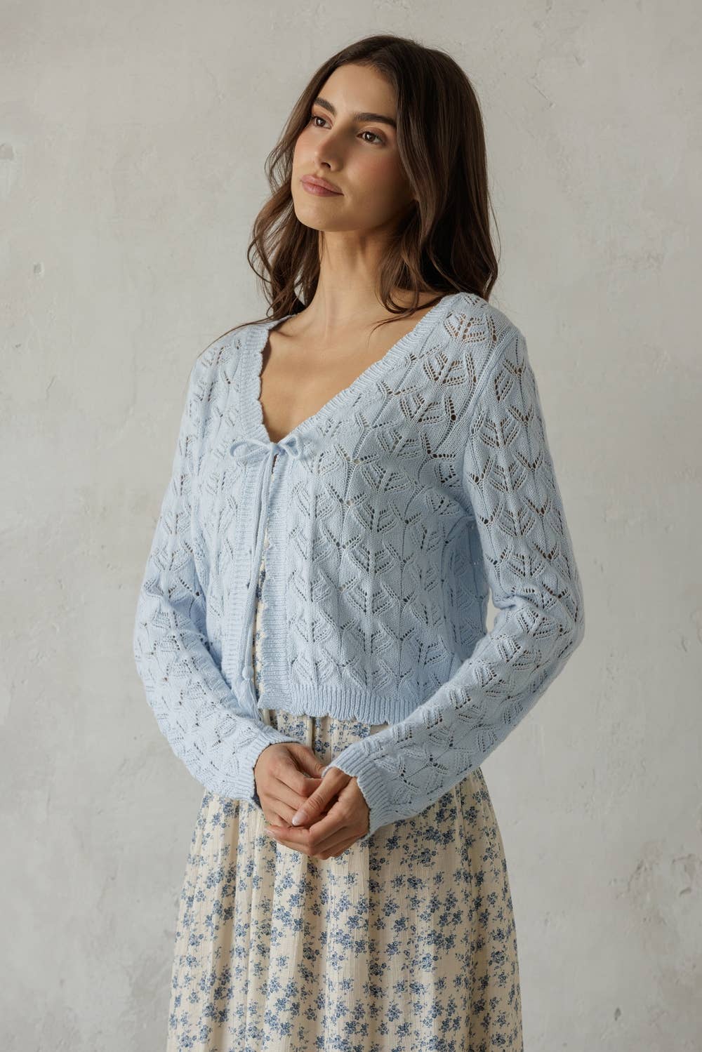 Open Knit Tassel Tie Knit Cardigan
