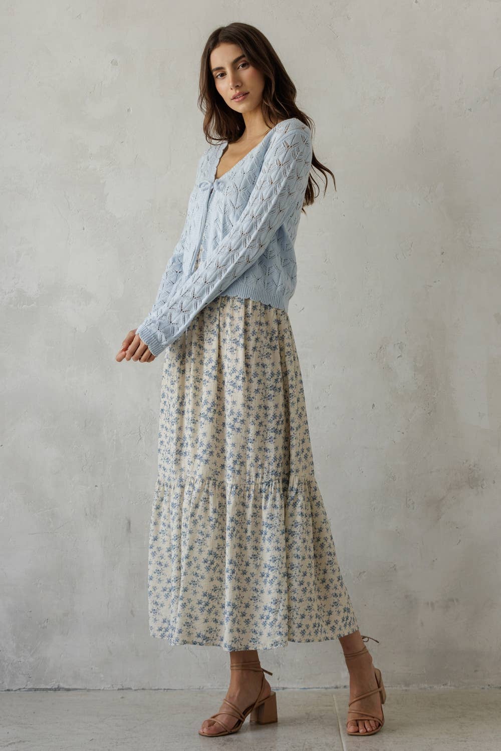 Open Knit Tassel Tie Knit Cardigan