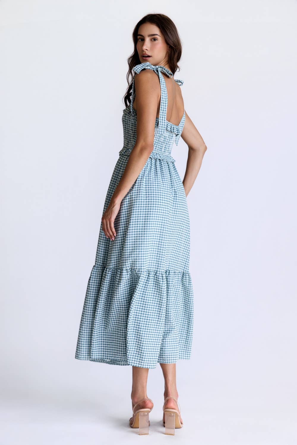 Smocked Gingham Midi Dress