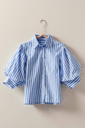 Drop Waist Blouse in Blue and Navy
