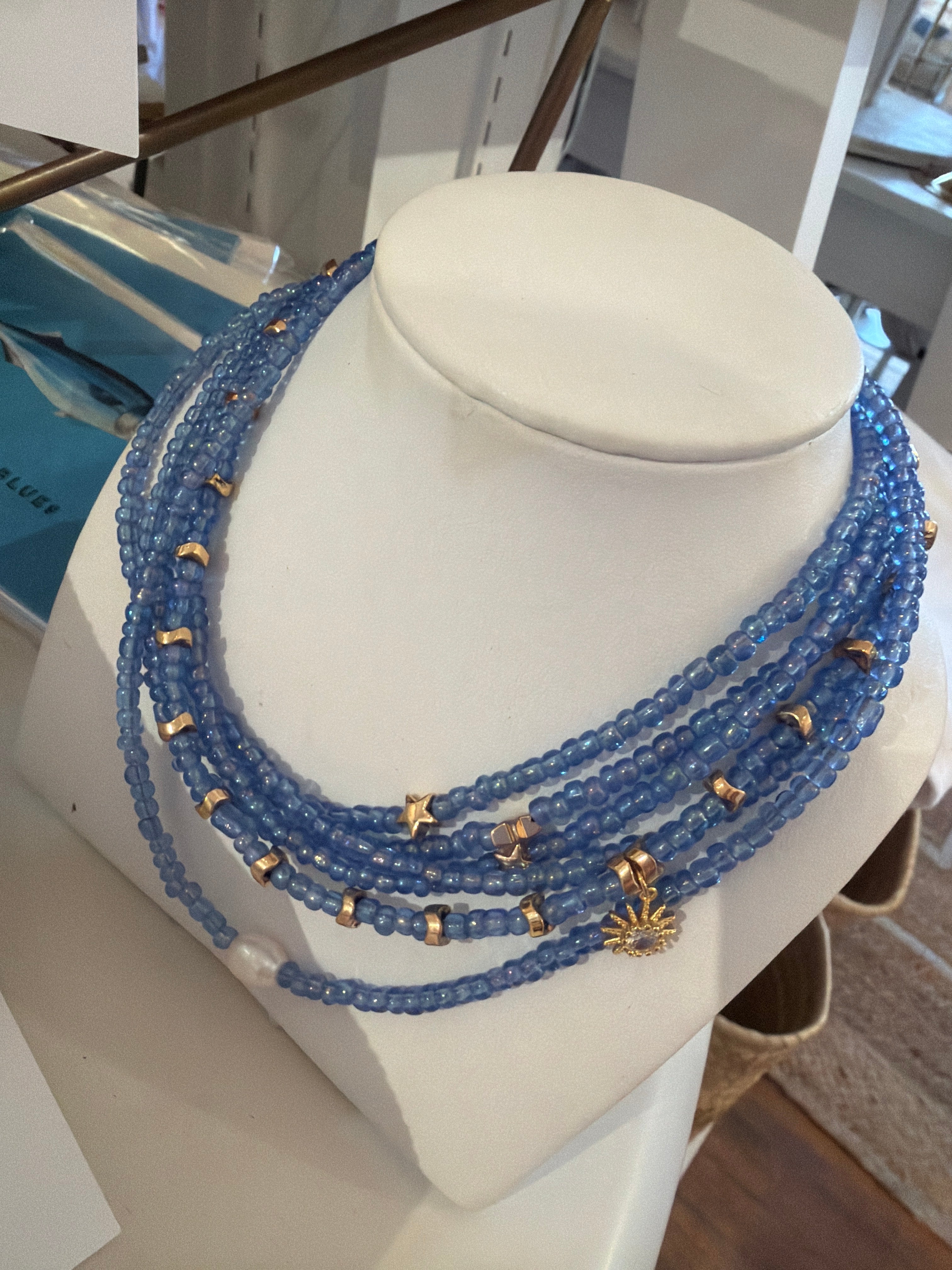 Blue Seed Bead Necklace