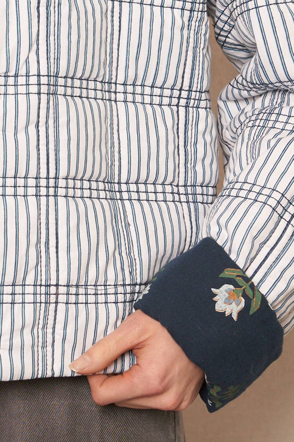 Reversible Quilted Flower Striped Jacket