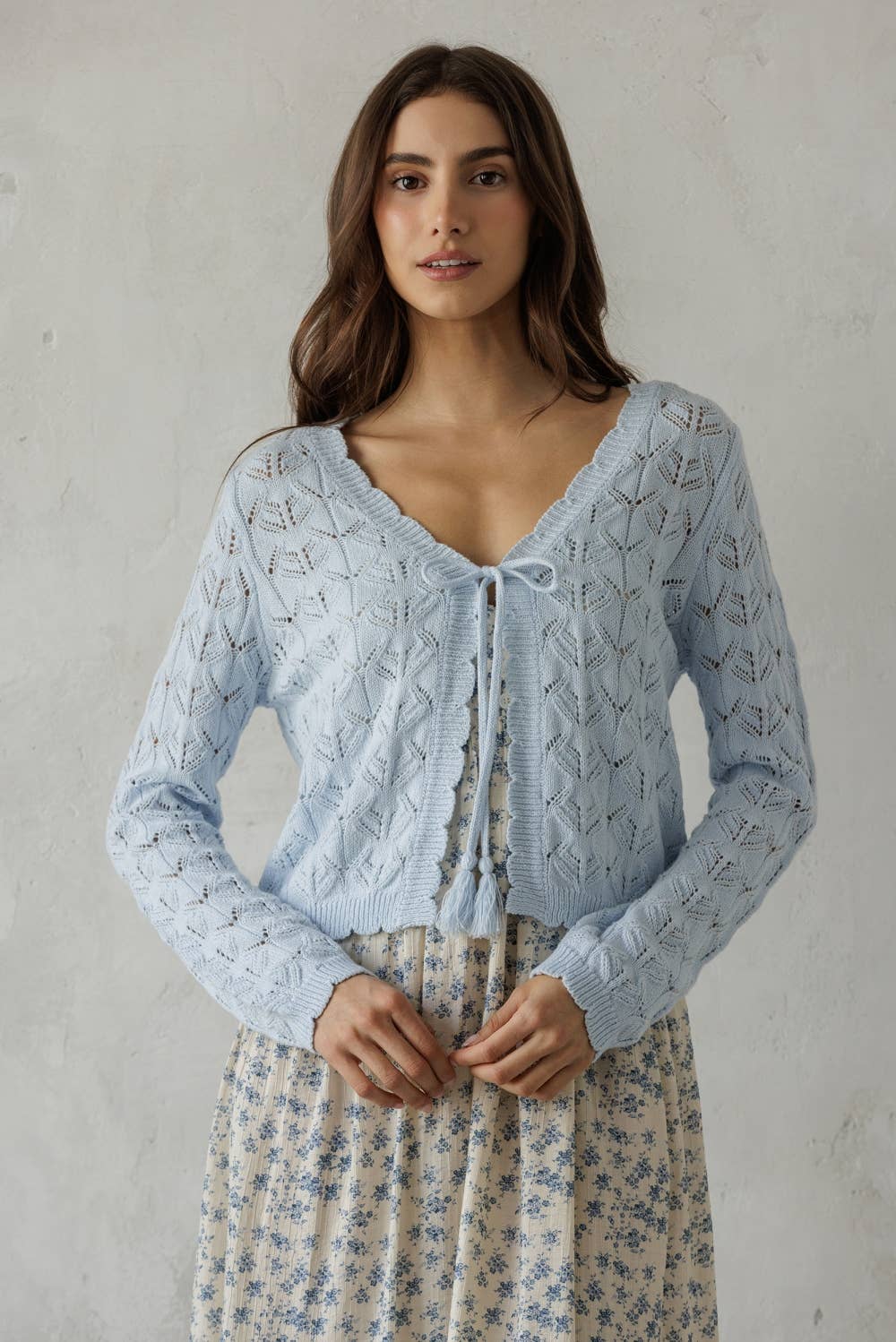 Open Knit Tassel Tie Knit Cardigan