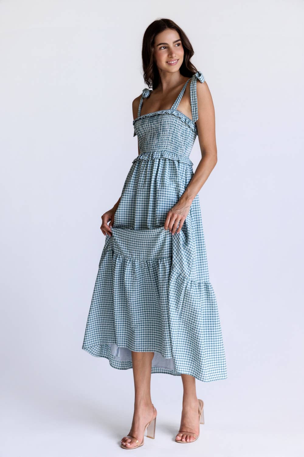 Smocked Gingham Midi Dress
