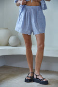 Woven Cotton Striped Embroidered Detail Shorts