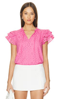 Pink Eyelet Ruffle Sleeve Top