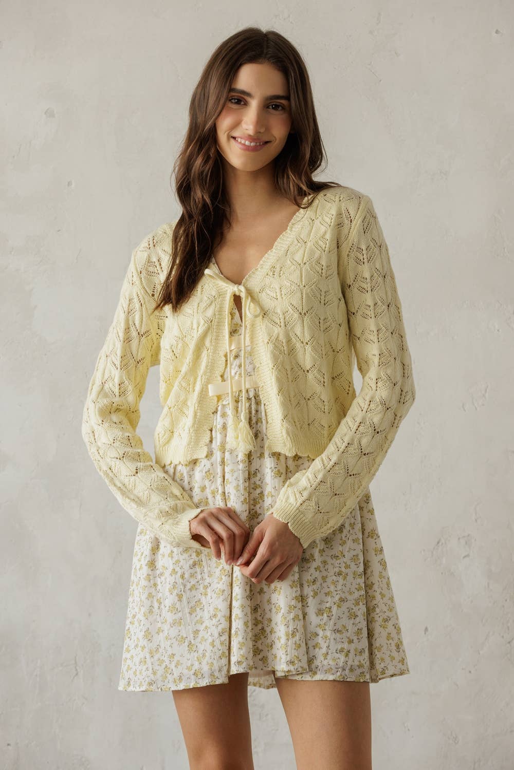 Open Knit Tassel Tie Knit Cardigan