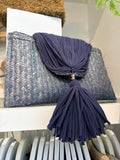 Navy Magnolia Clutch