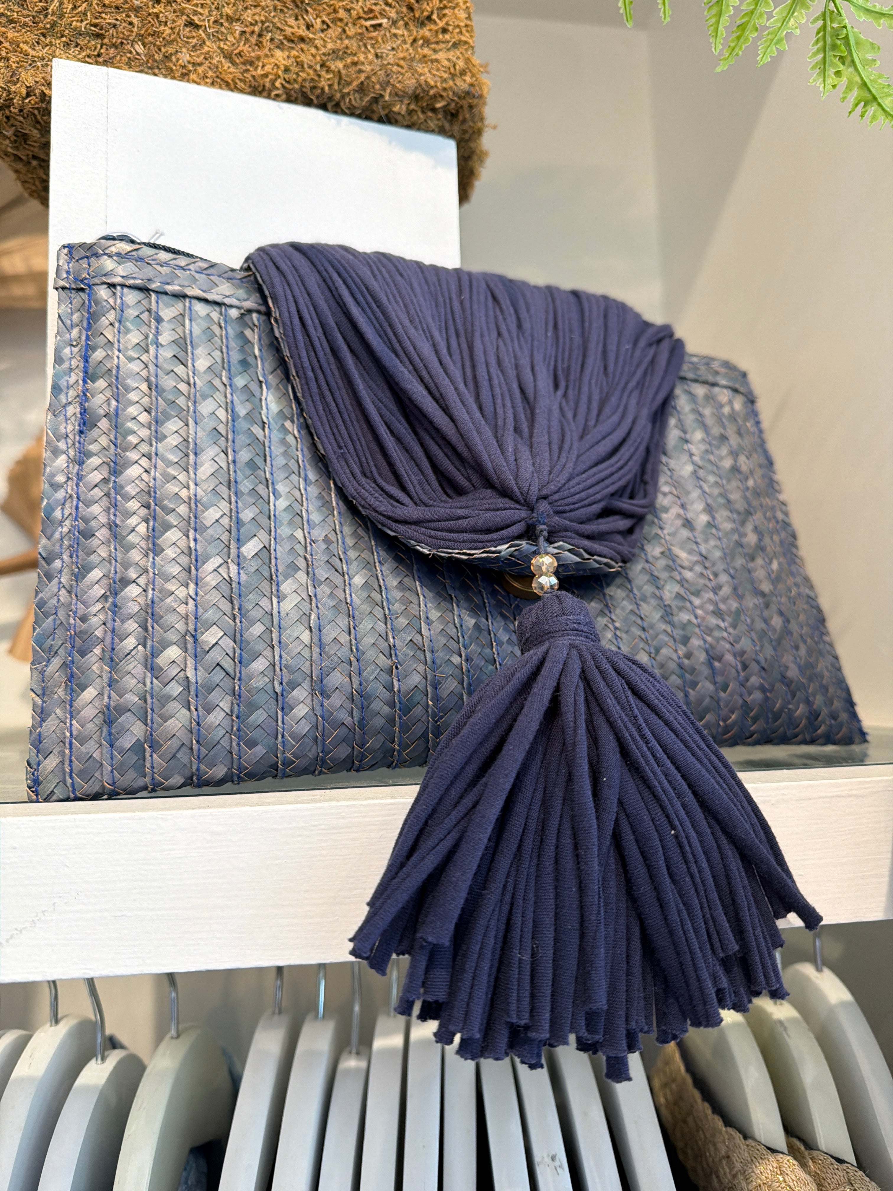 Navy Magnolia Clutch