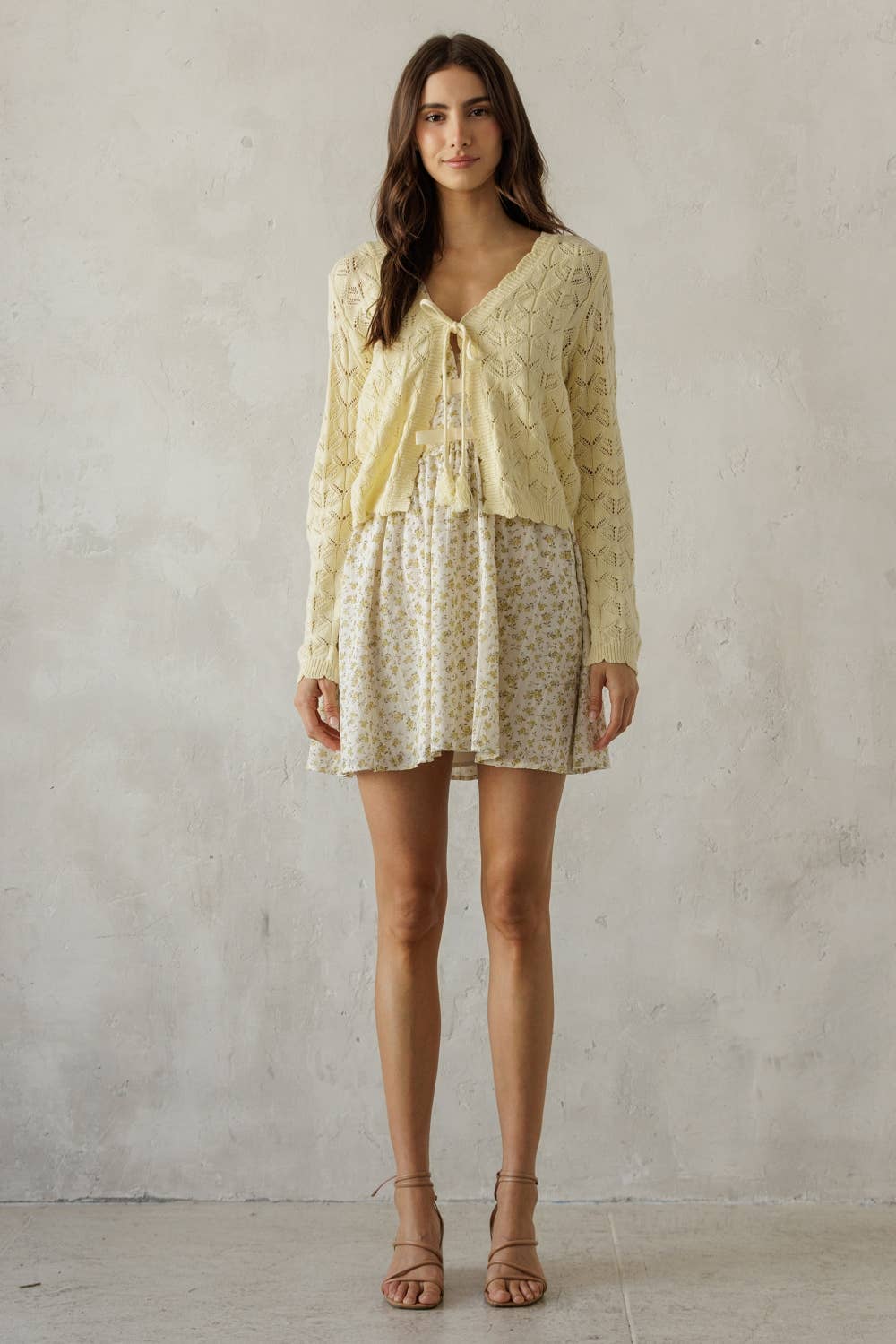 Open Knit Tassel Tie Knit Cardigan