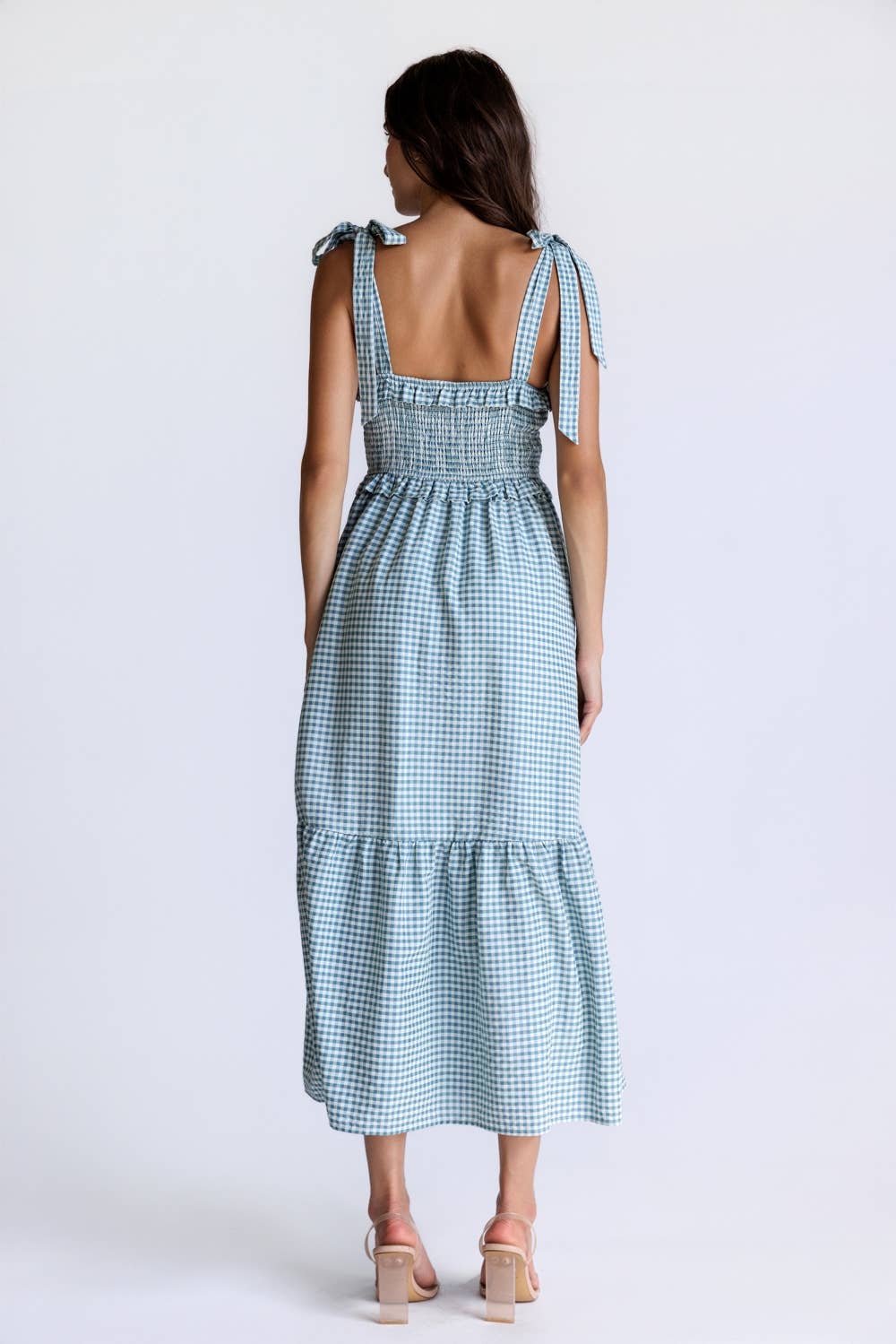 Smocked Gingham Midi Dress