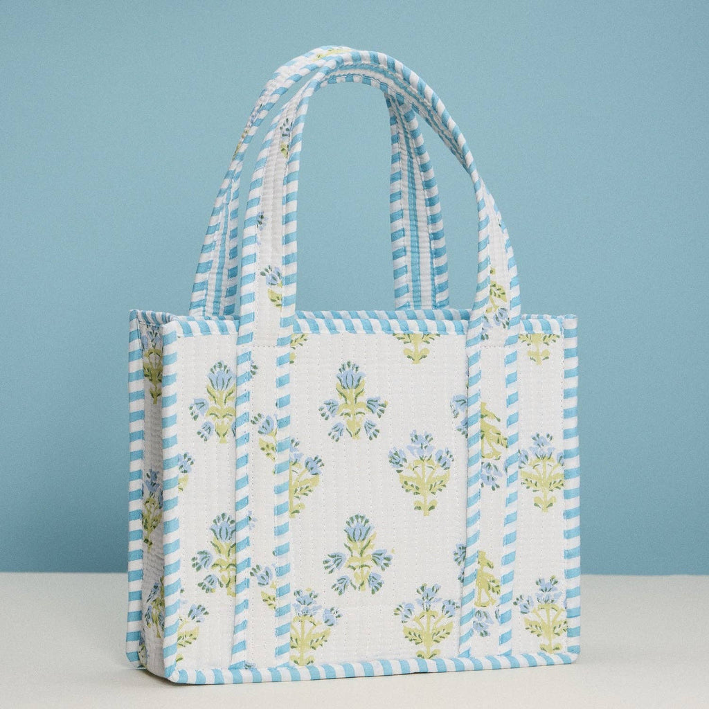 Blue Floral Quilted Mini Tote Bag