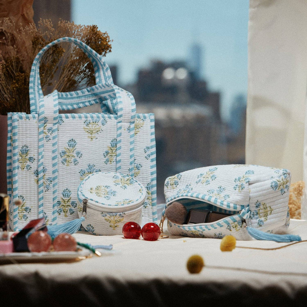 Blue Floral Quilted Mini Tote Bag