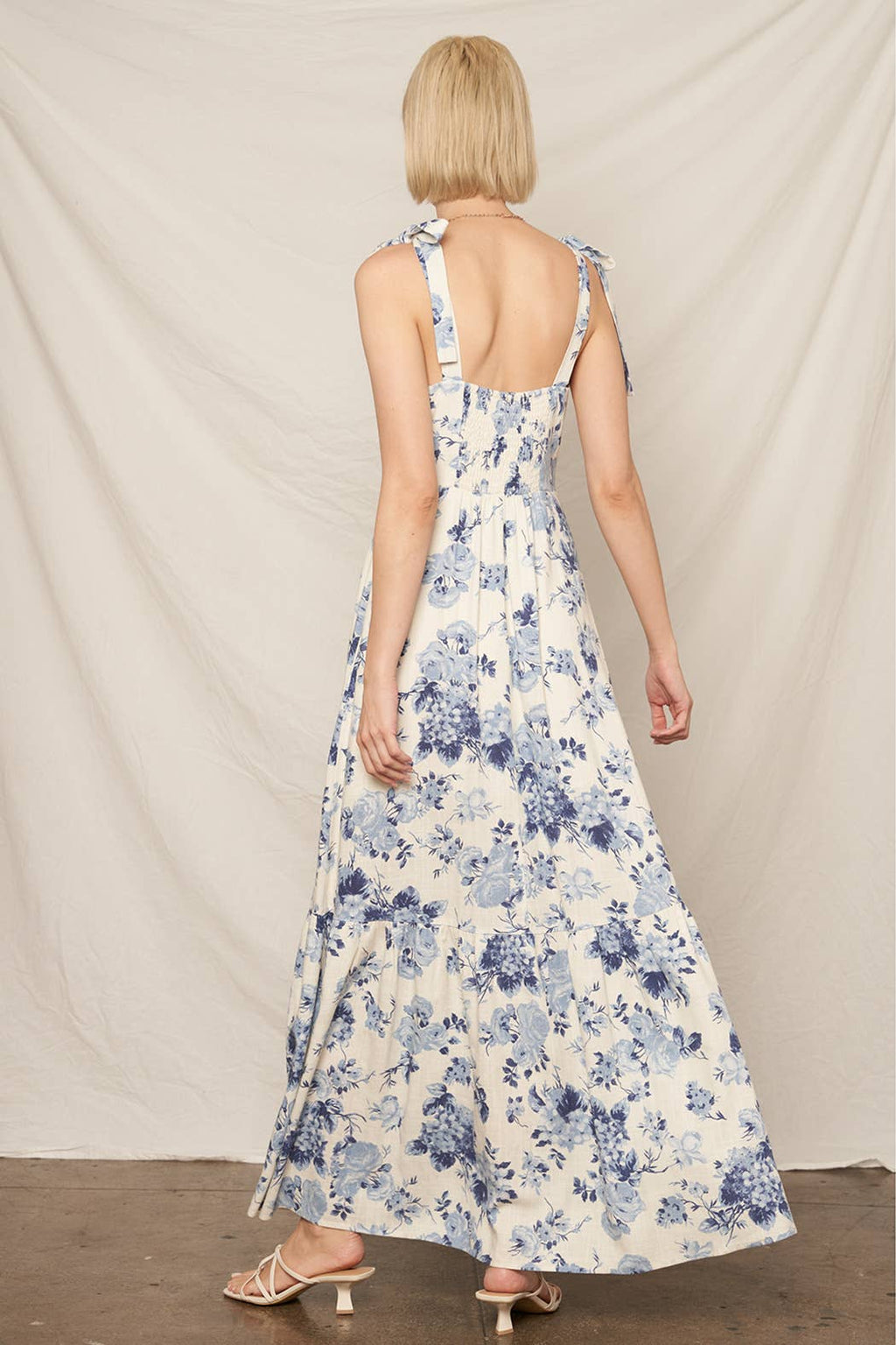 Sleeveless Shoulder Tie Floral Print Maxi Dress