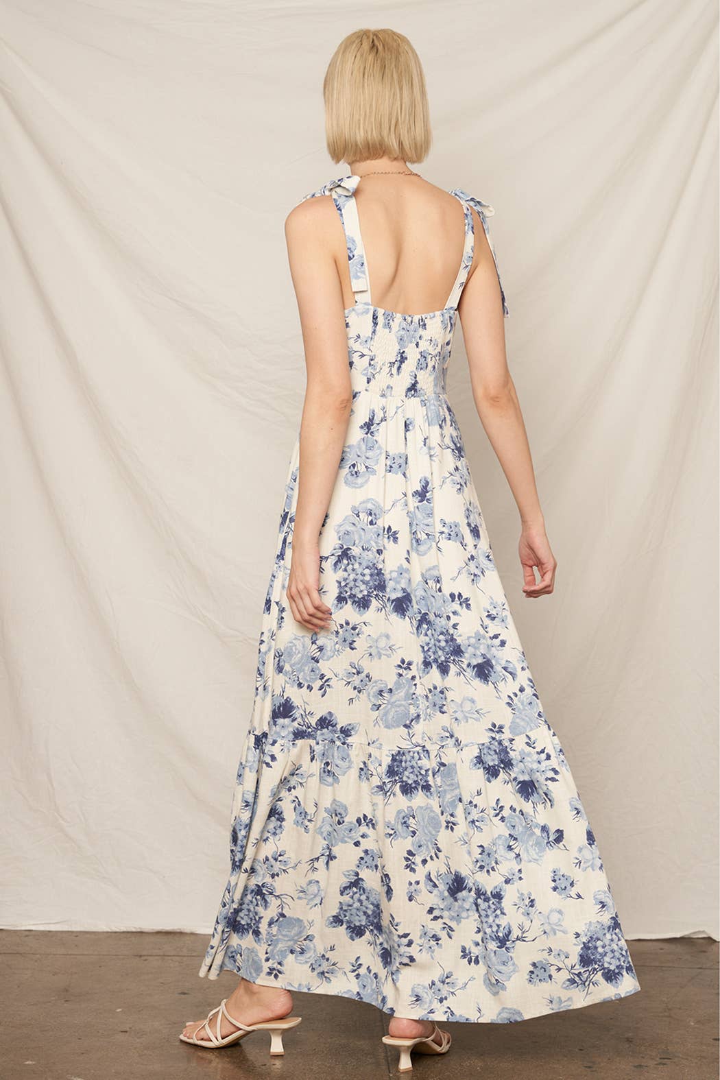 Sleeveless Shoulder Tie Floral Print Maxi Dress