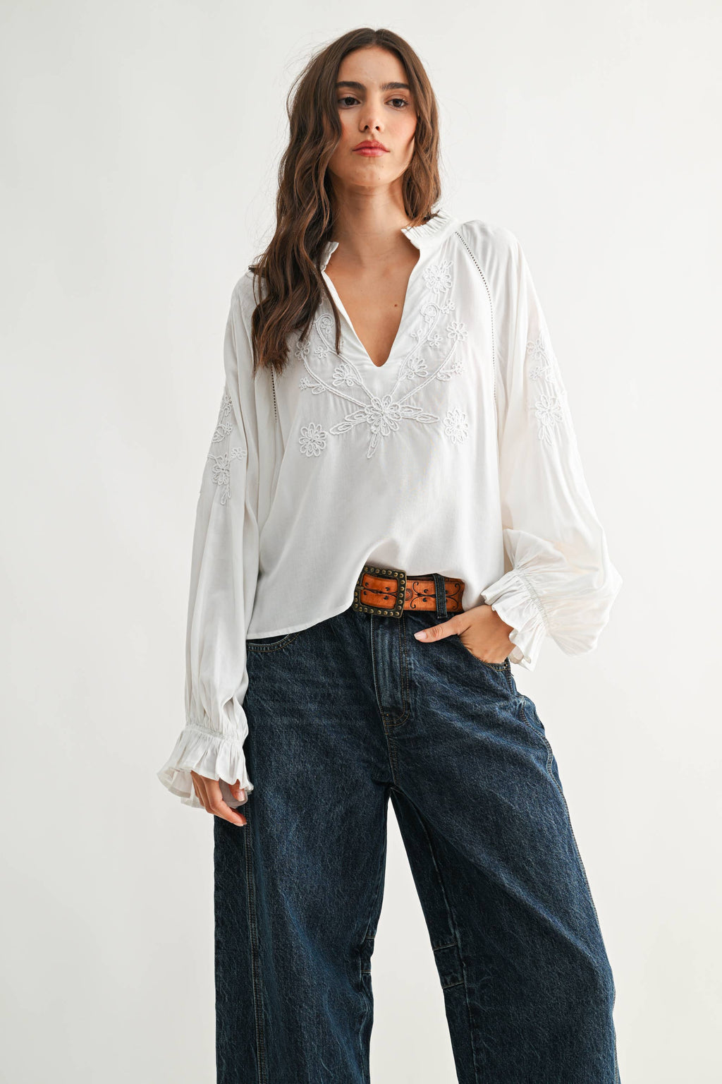 Embroidered White Peasant Blouse