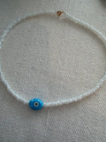 White Beaded Evil Eye Necklace