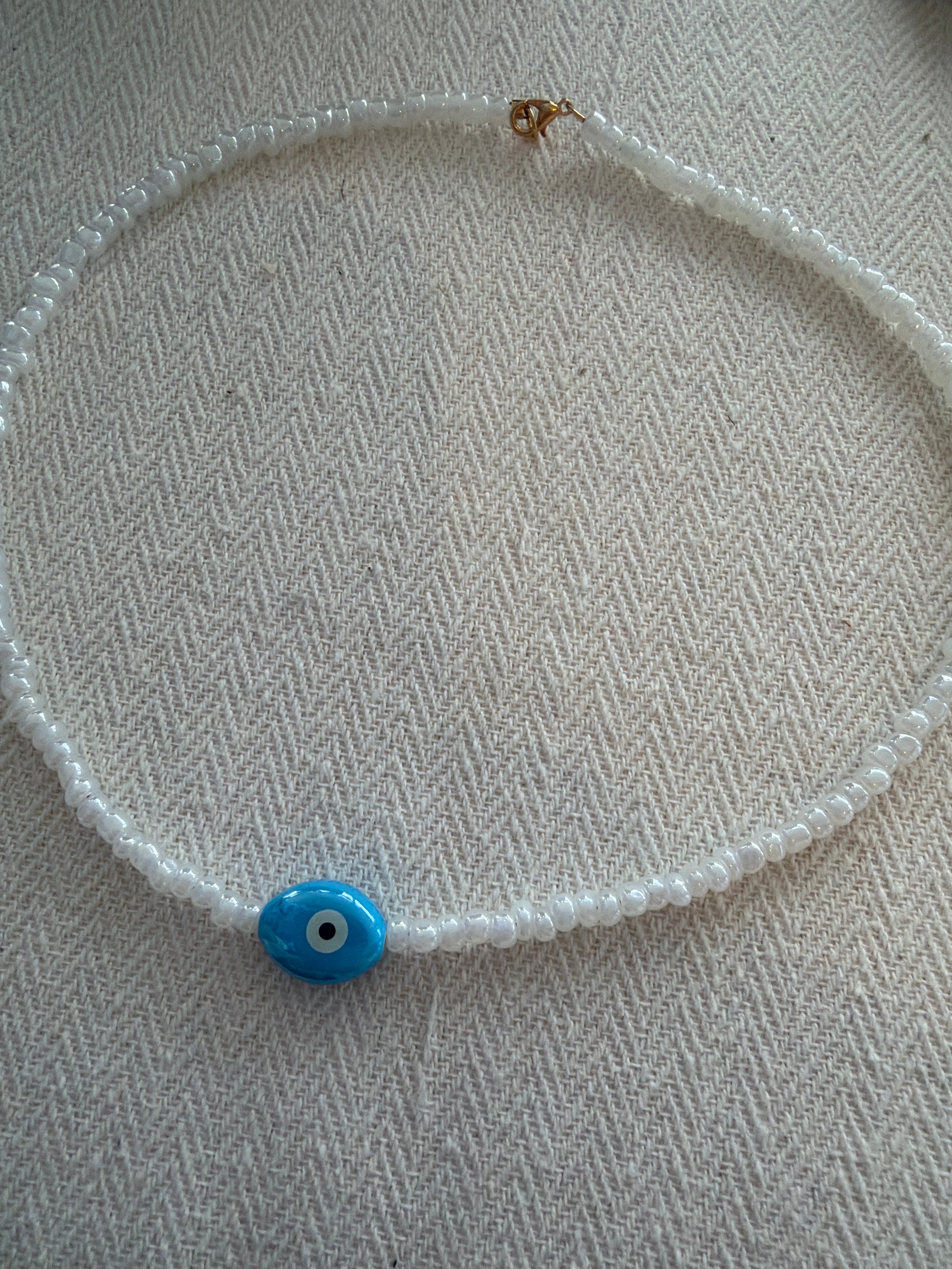 White Beaded Evil Eye Necklace