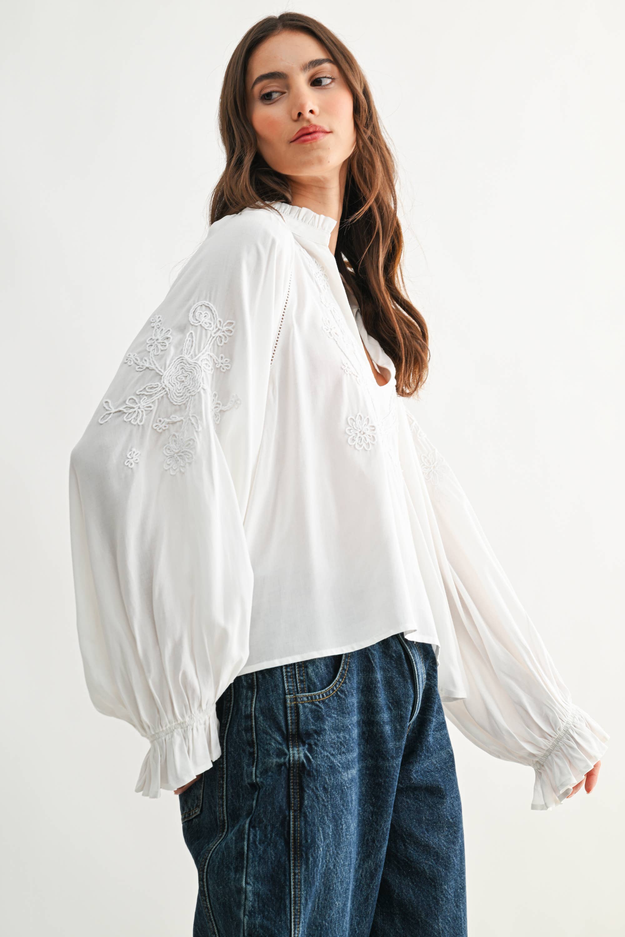 Embroidered White Peasant Blouse