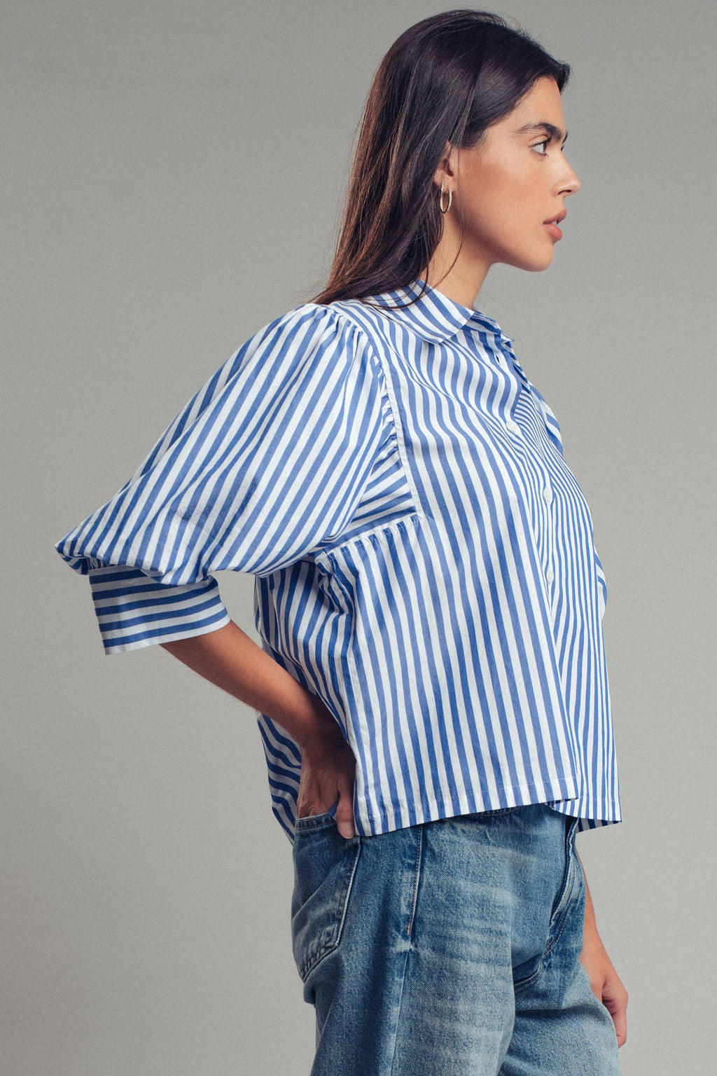 Drop Waist Blouse in Blue and Navy