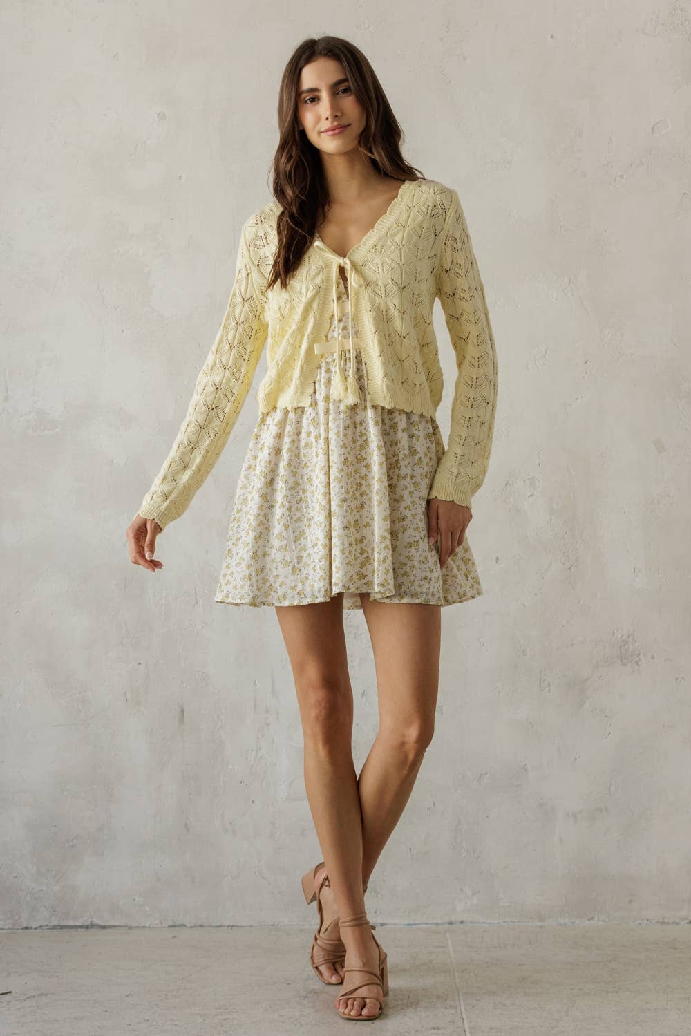 Open Knit Tassel Tie Knit Cardigan