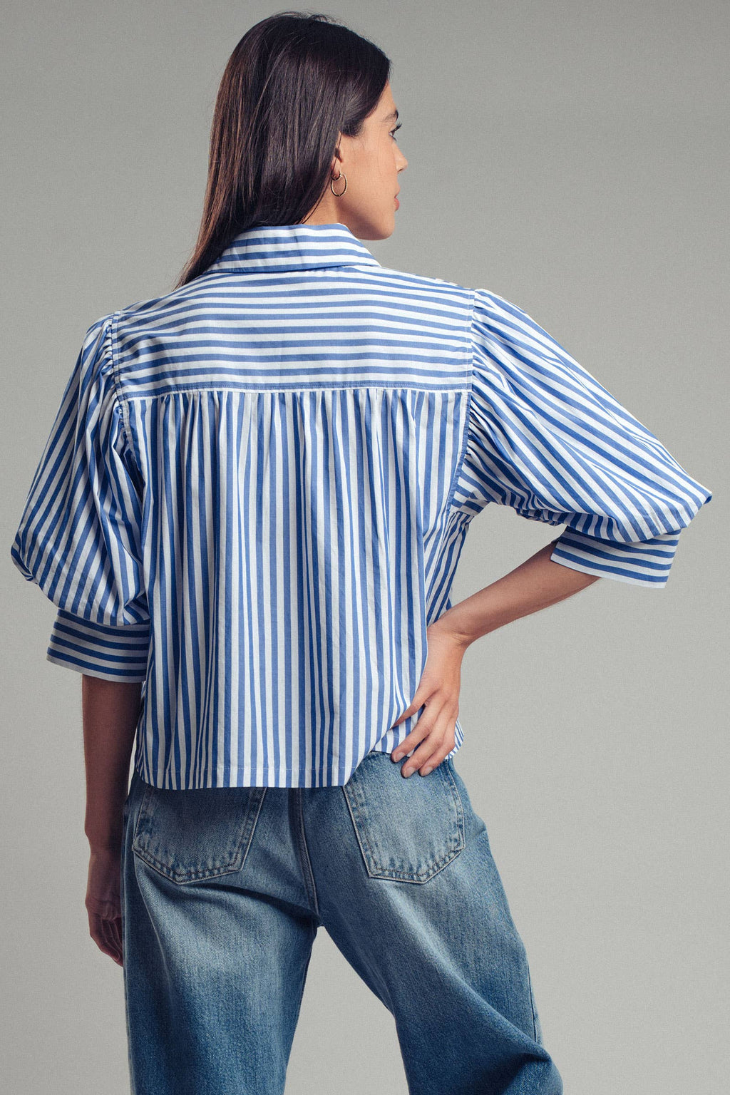 Drop Waist Blouse in Blue and Navy