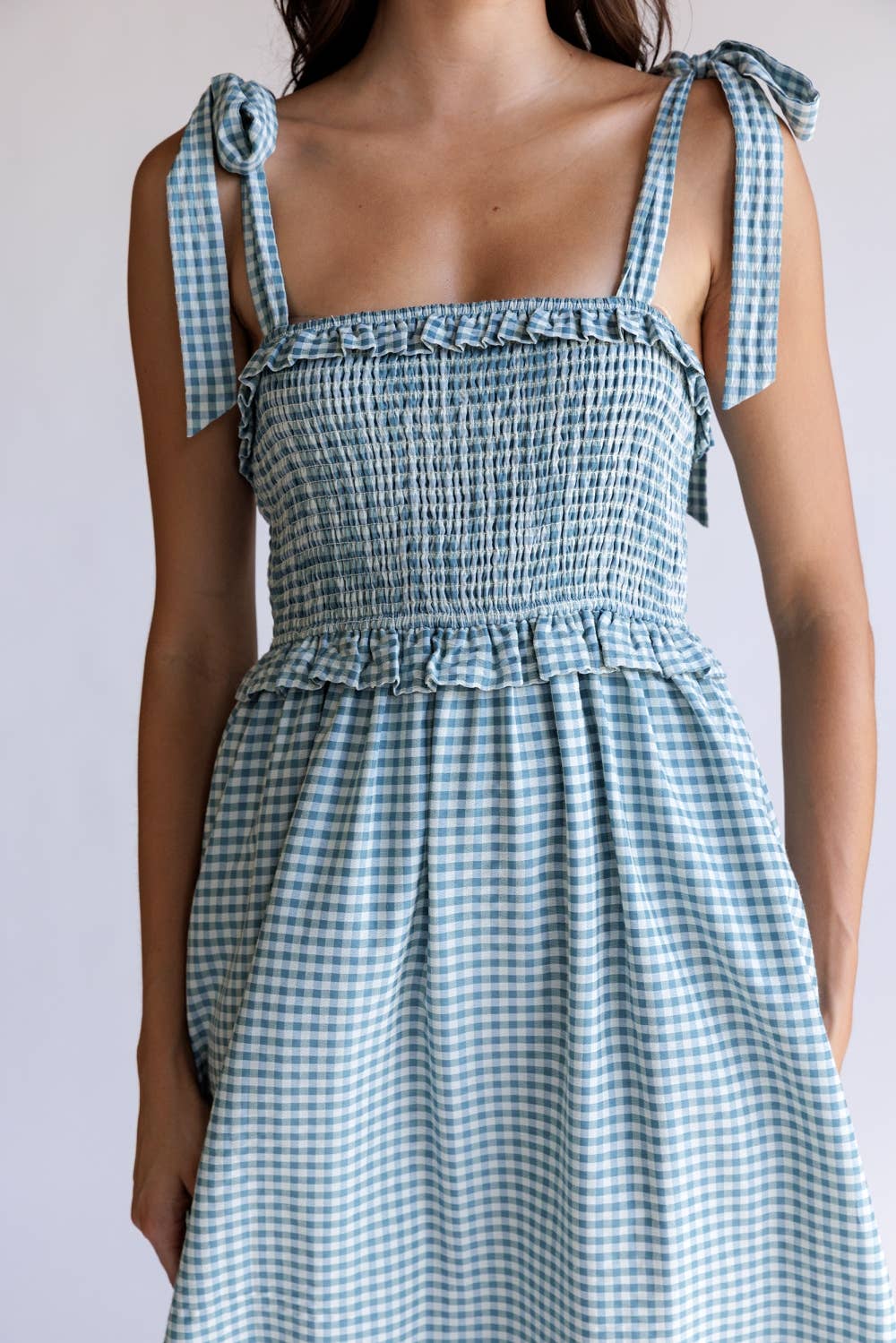 Smocked Gingham Midi Dress