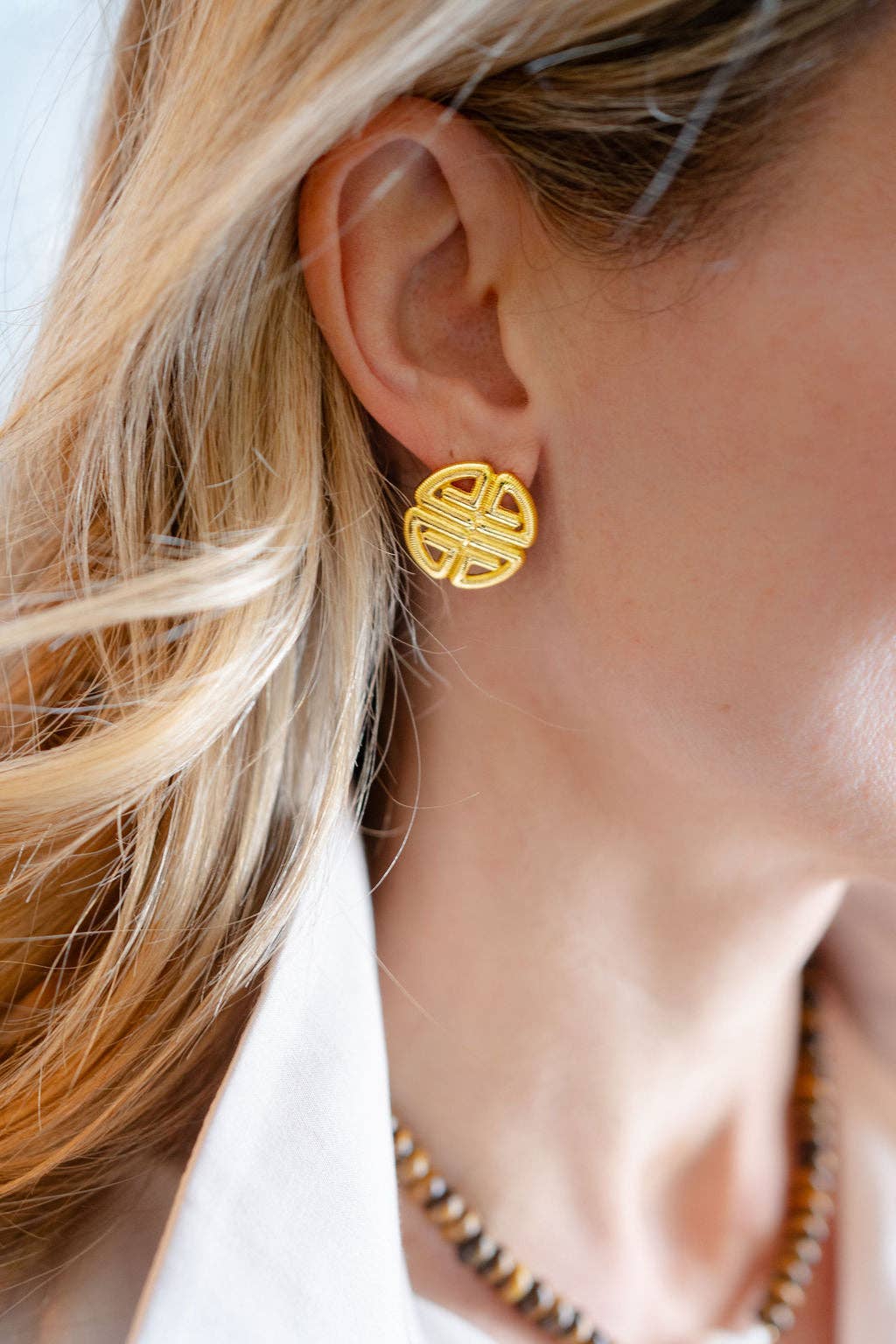 Greek Gold Key Stud Earrings