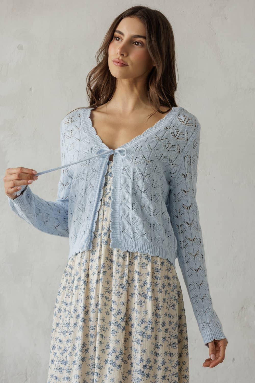 Open Knit Tassel Tie Knit Cardigan