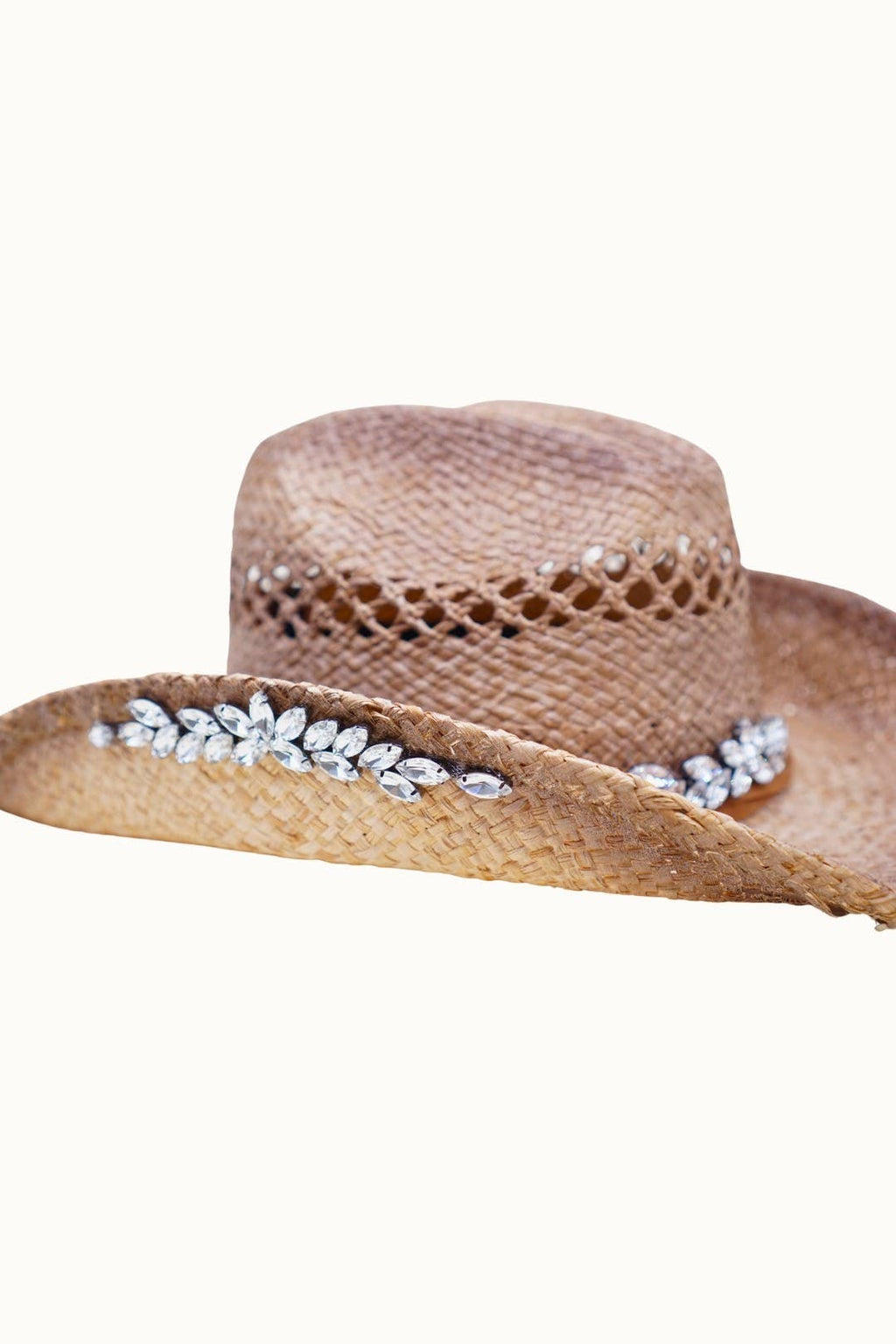 Bejeweled Western Raffia Straw Cowboy Hat with Chin Cord