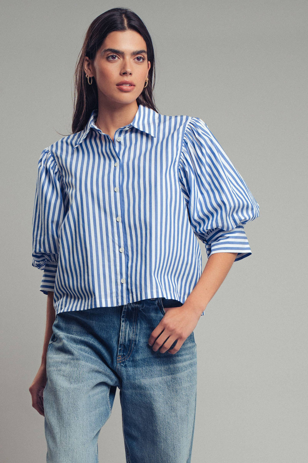Drop Waist Blouse in Blue and Navy