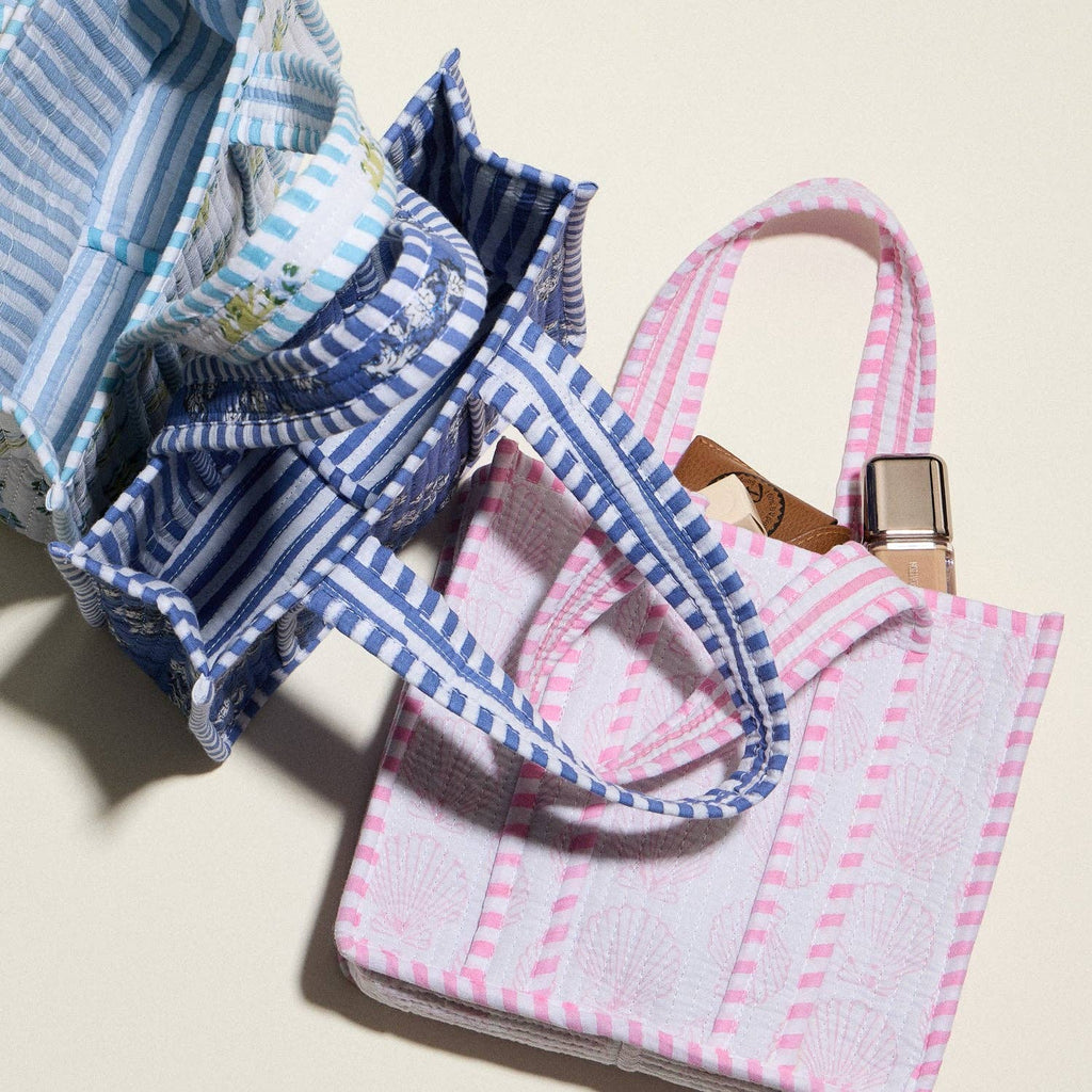 Blue Quilted Floral Mini Tote Bag