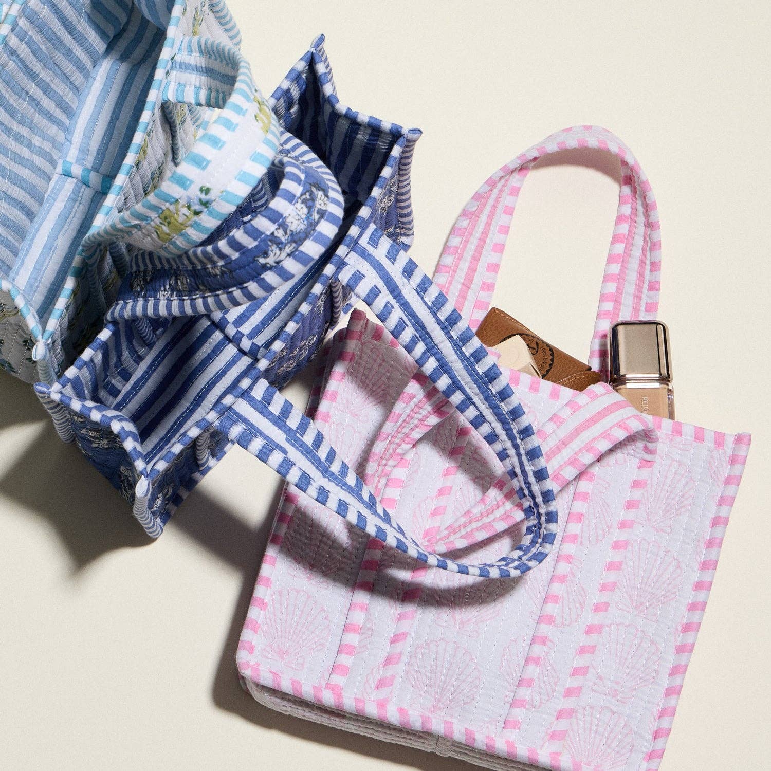Blue Quilted Floral Mini Tote Bag