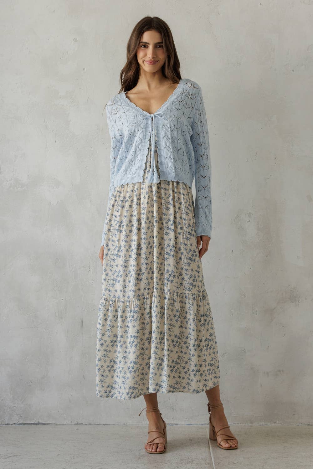 Open Knit Tassel Tie Knit Cardigan