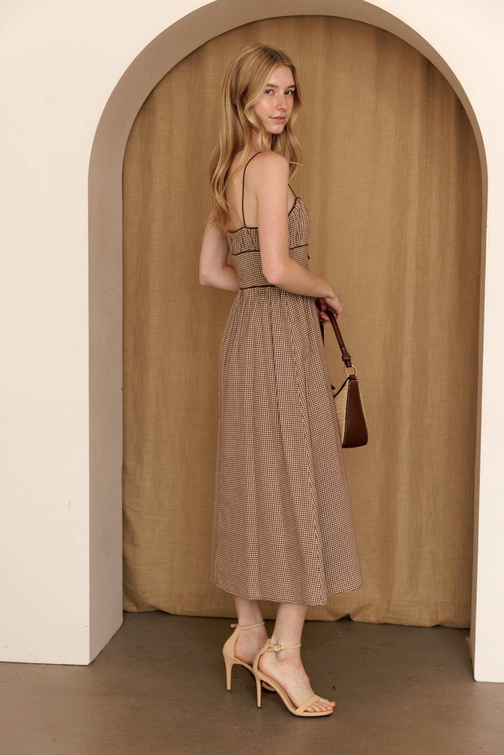 Brown Bow Gingham Dress