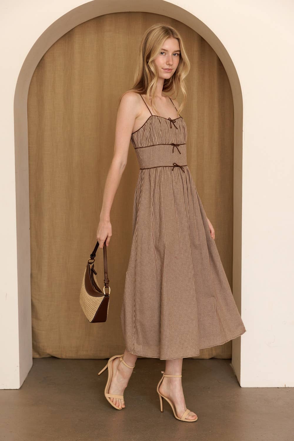Brown Bow Gingham Dress