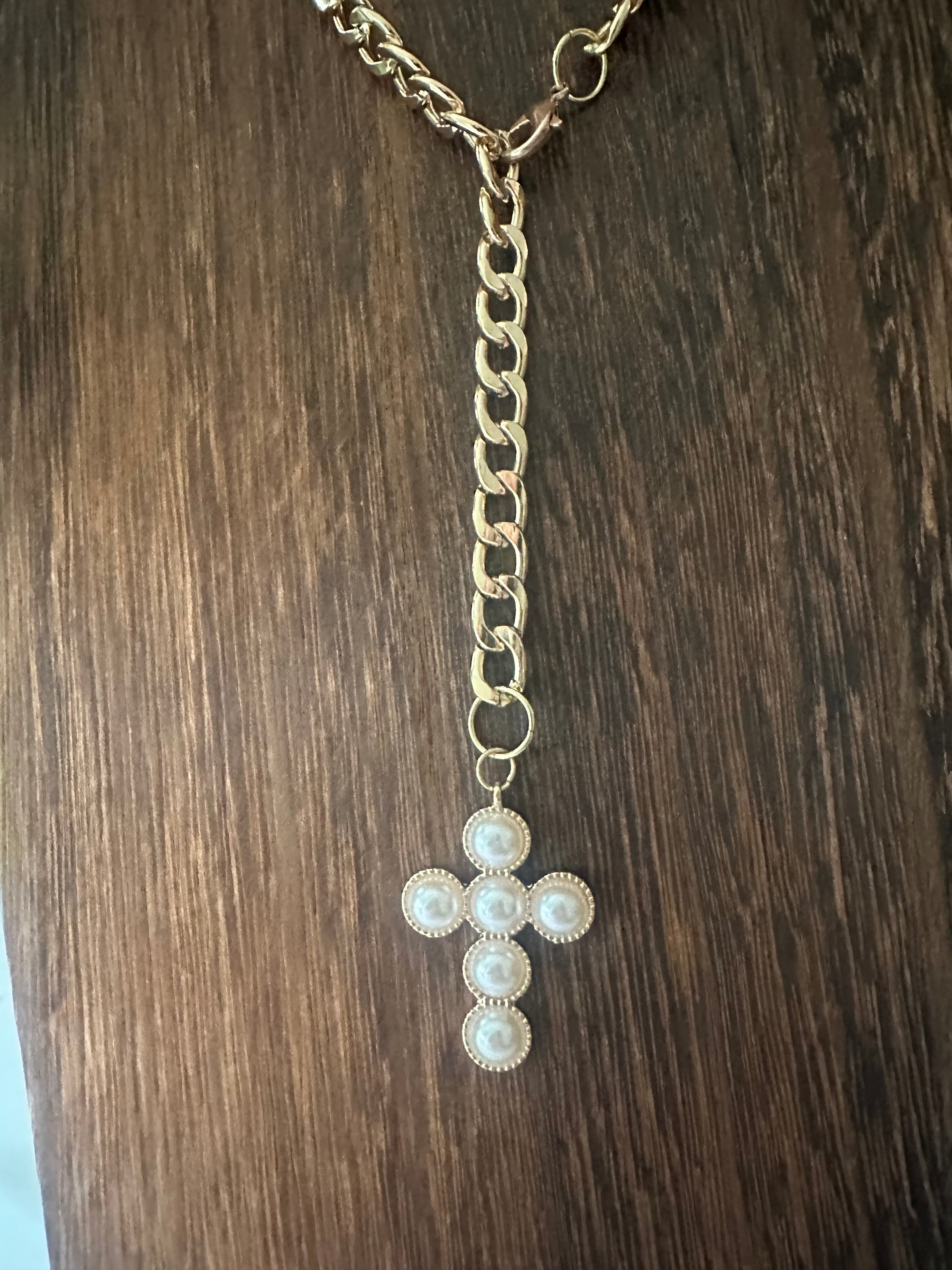 Pearl Cross Adjustable Wrap Necklace