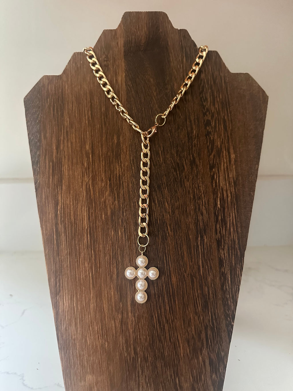 Pearl Cross Adjustable Wrap Necklace