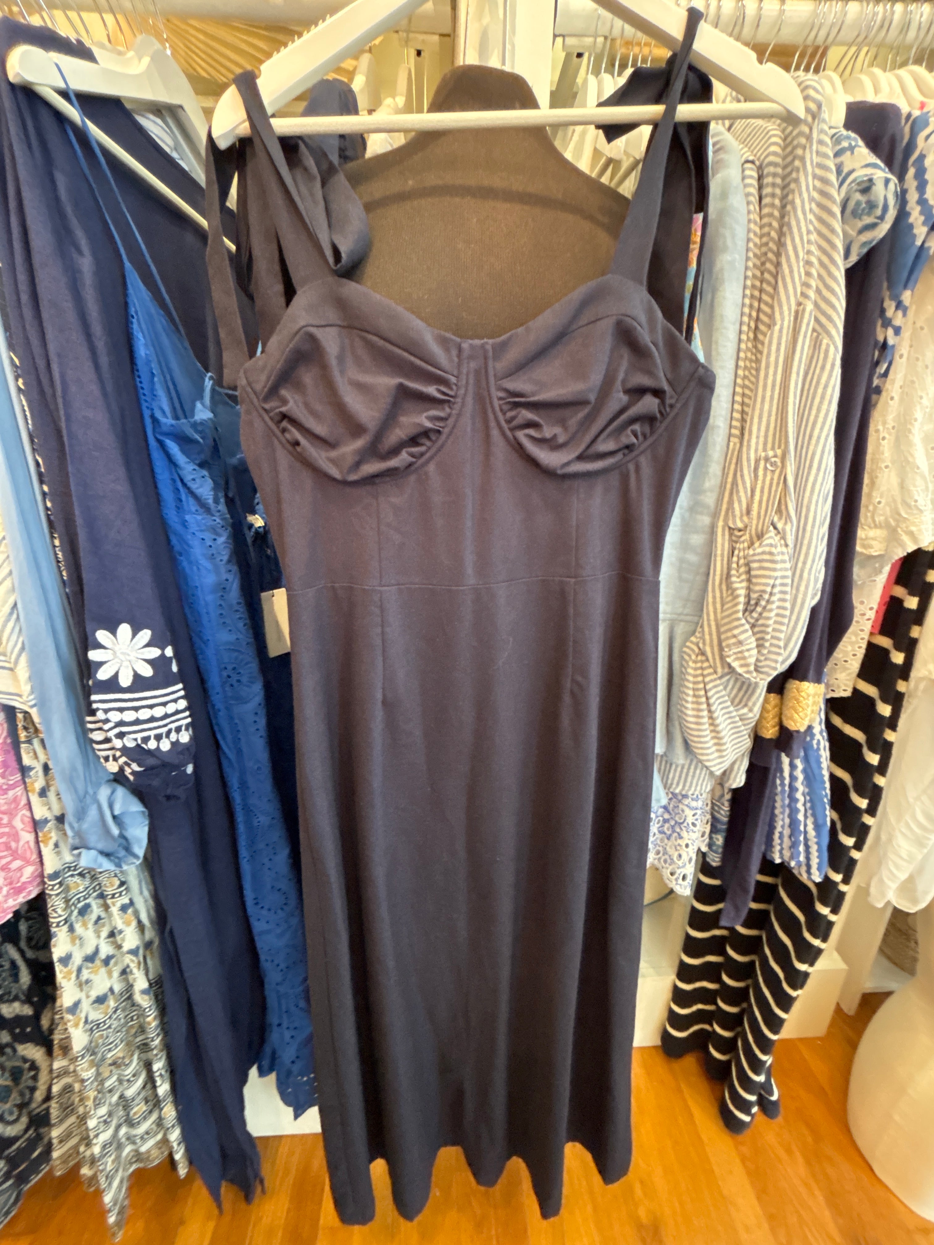Bow Shoulder Linen-Blend Dress