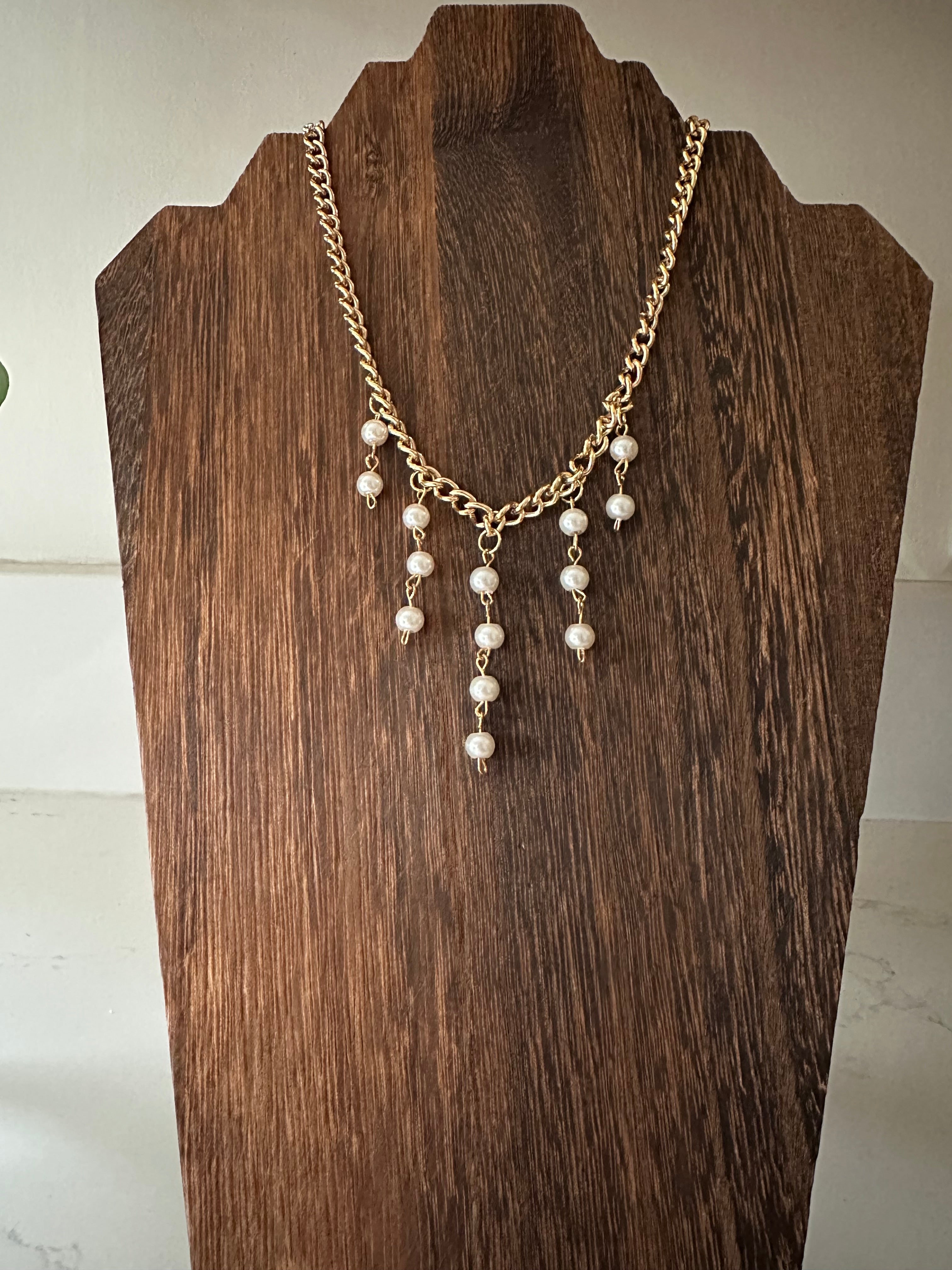 Dainty Pearl Drop Chain Necklace