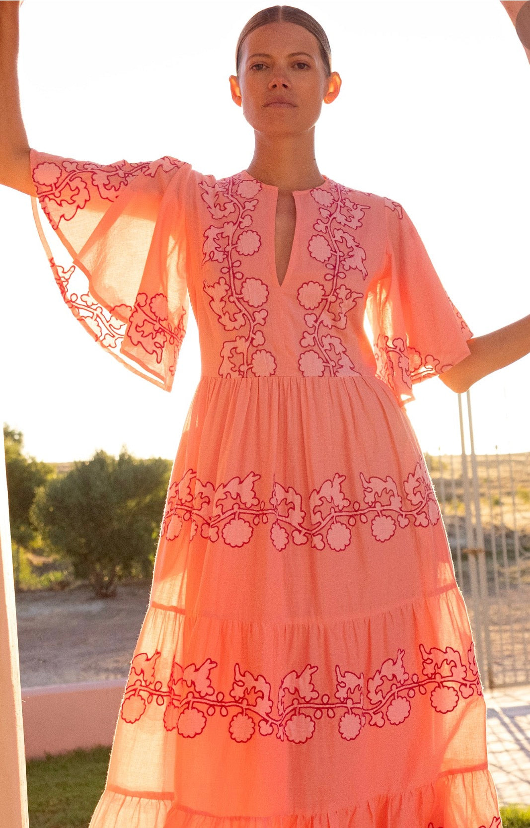 Tangier Pink V Neck Maxi