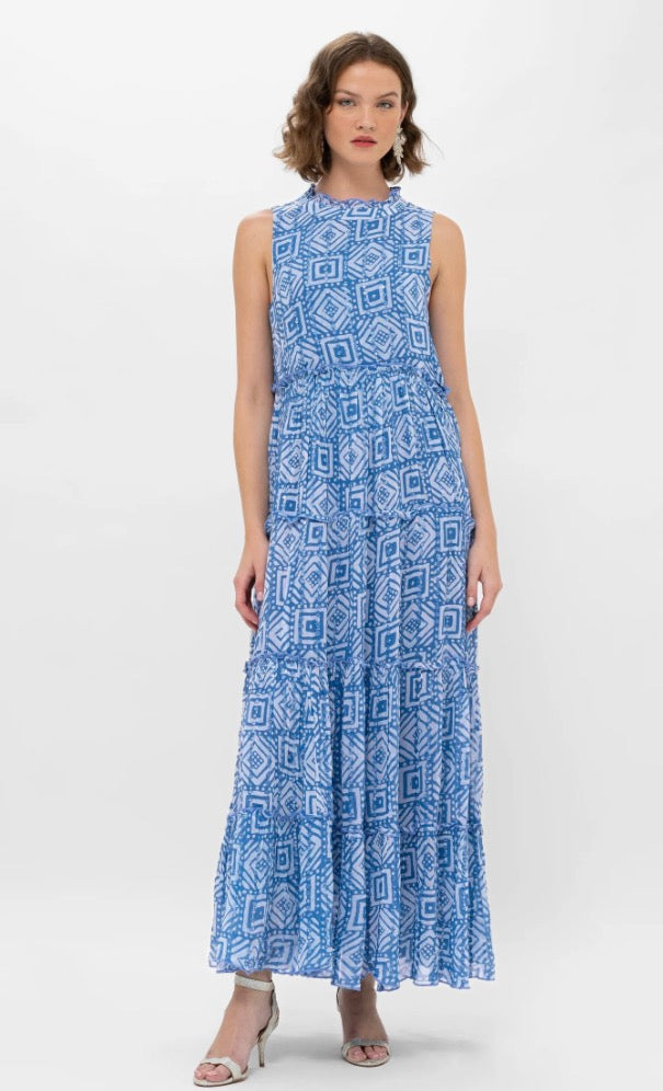 The Bali Blue Ruffle Tiered Maxi