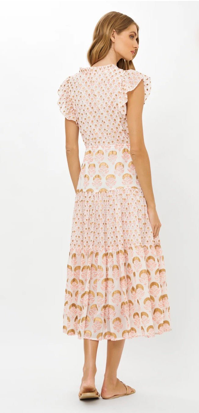 Arbor Coral Cinched Flirty Midi