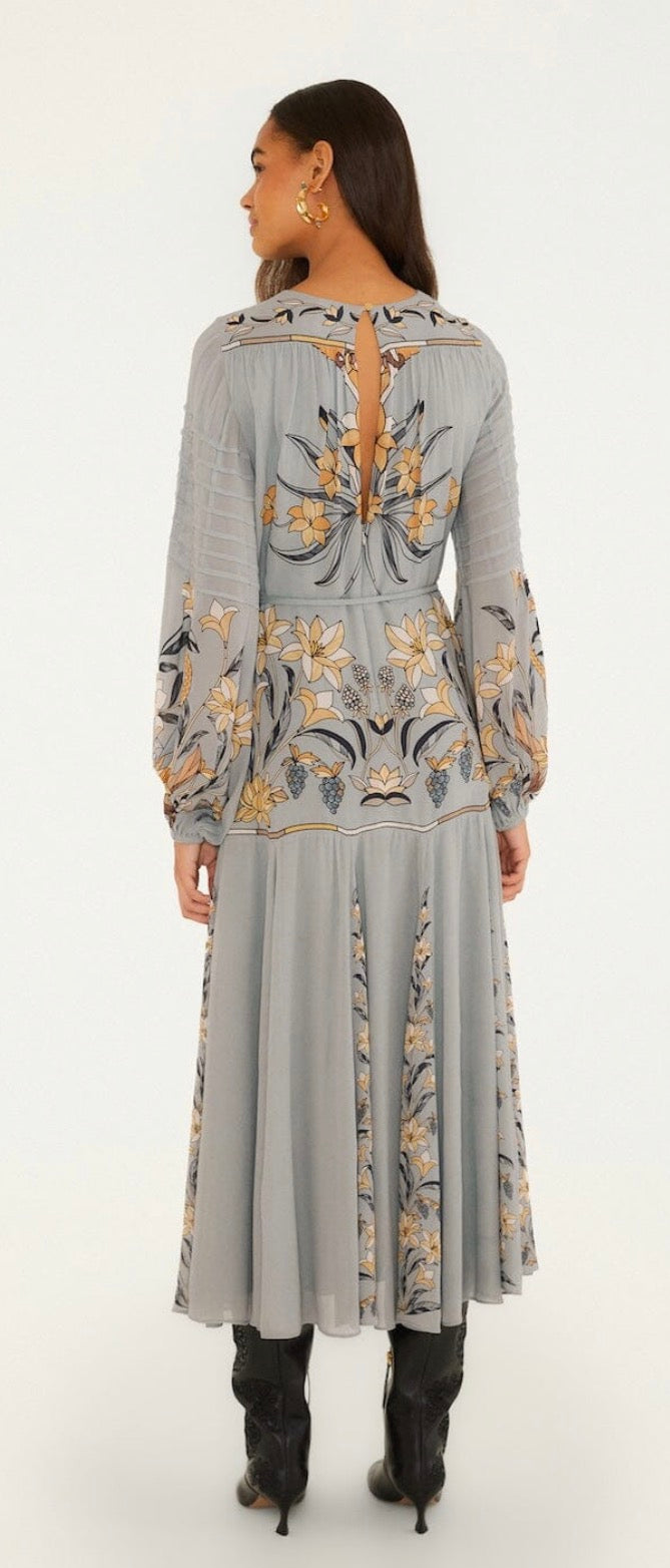 Stained Glass Beauty Long Sleeve Pleated Maxi Dress