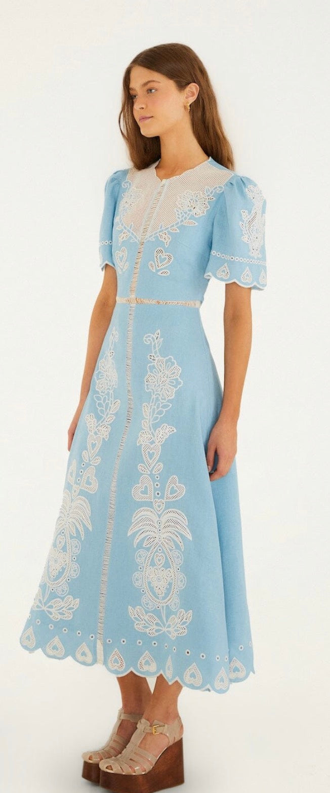 Light Blue Embroidered Midi Dress