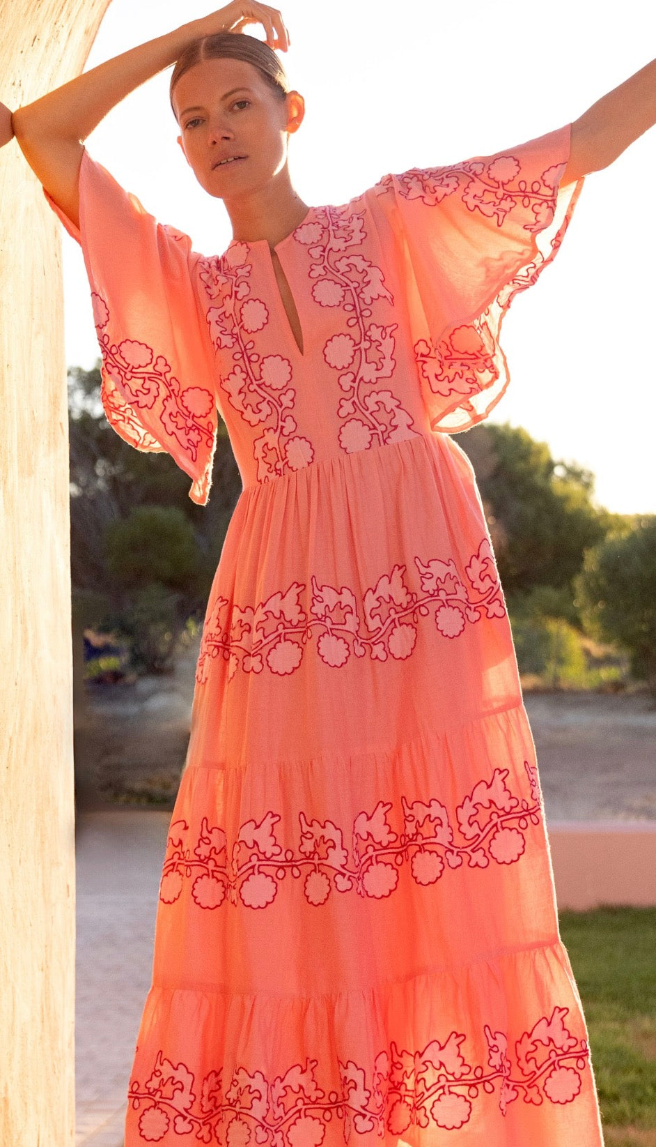 Tangier Pink V Neck Maxi