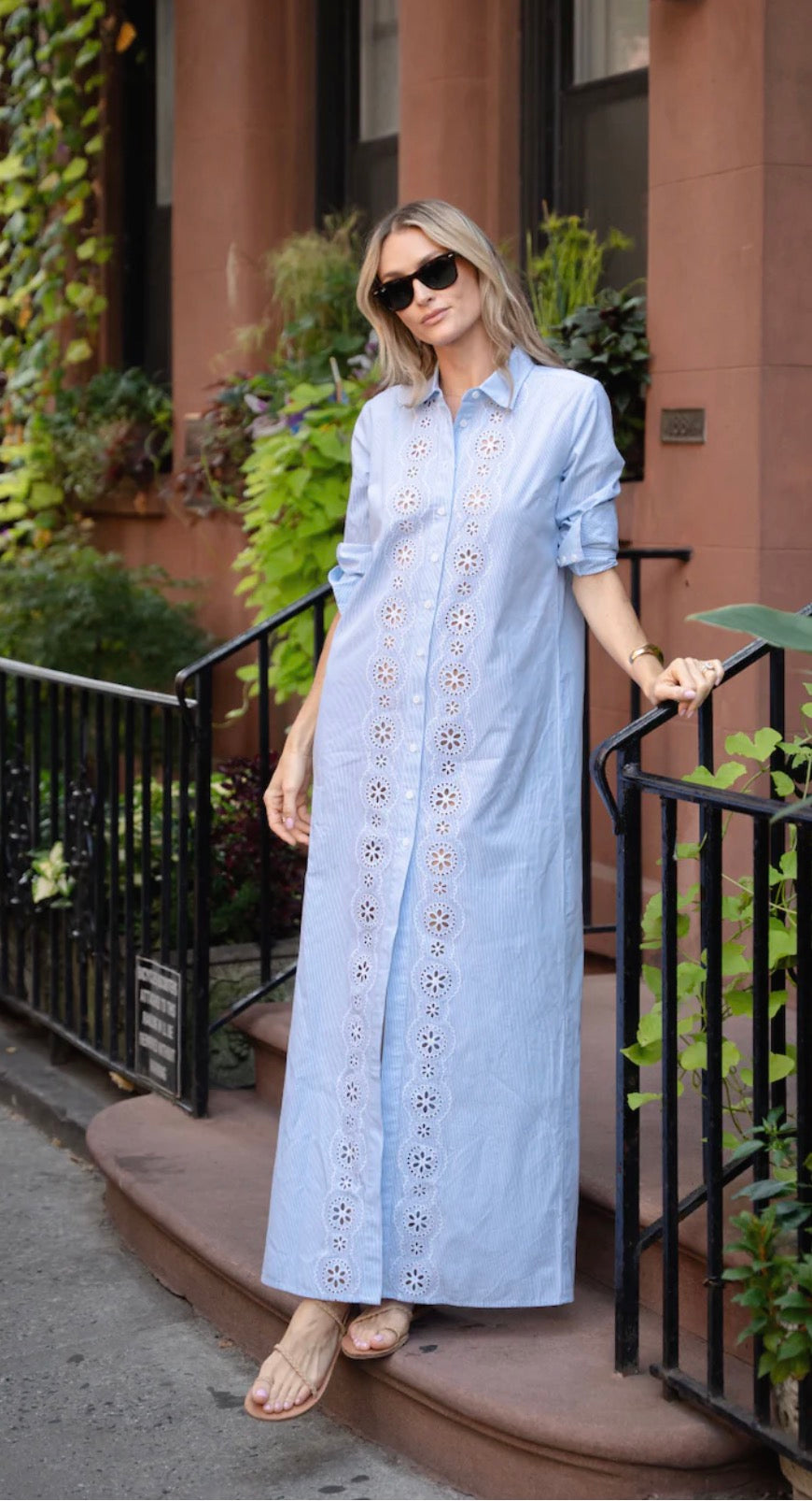 Blue & White Maxi Shirt Dress