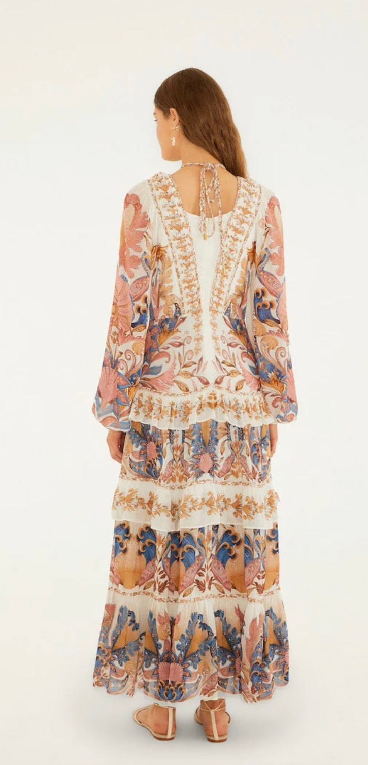 Sea Garden Off White Braid Details Long Dress